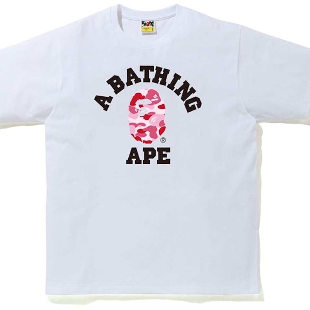 Bape White Tee with Pink Camo Logo